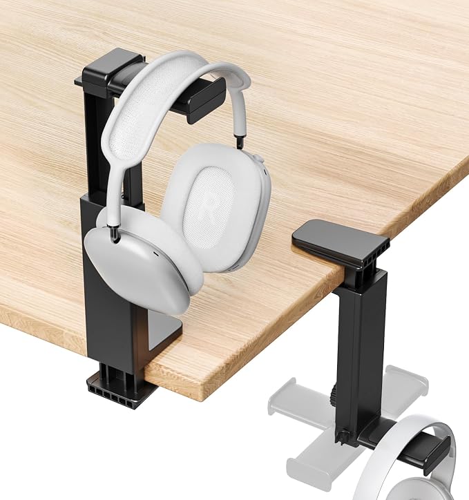 Headphone Stand & Hanger for Desk, 2 in 1 Above & Under Desk Gaming Headset Holder Mount with Height Adjustable & Rotating Clamp, Dual-sided Anti-slip Pad Earphone Rack with Clamp Headset Stand by KOSKER