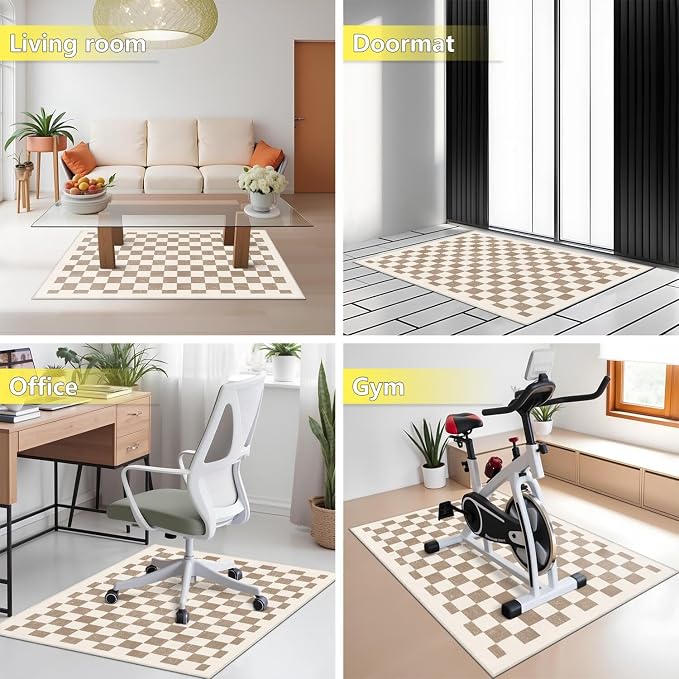 Office Chair Mat for Carpet Hardwood Tile Floor,36"x48" Computer Chair Mat for Rolling Chairs Carpet, Under Desk Non Slip Gaming Rug, Low-Pile Rubber Backing Large Protector Mat,Boho Brown Checkered - Image 7
