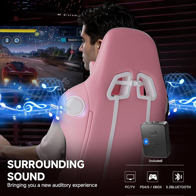 GTPLAYER Gaming Chair,Gamer Chair with Bluetooth and Adjustable Backrest,Seat Height Adjustable Computer Chairs with 3D Armrests,Video Game Chair with Footrest Speakers (Pink) - Image 5