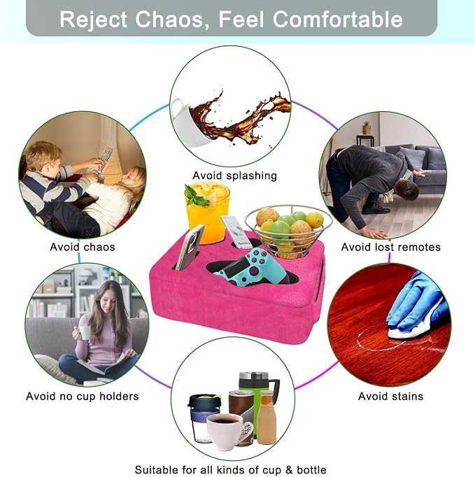 Couch Bed Cup Holder Pillow, Nisdoing 5 Hole Couch Drink Holder! Keep Drinks Hand Side and KeepTemp, Prevent Spills and Use Anywhere. Cup Holder for Couch, Bed,Camping,RV,Car,Beach.Pink - Image 6