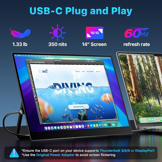 Upperizon Portable Monitor 14 inch 4K 3840X2400 100000:1 100% DCI-P3 OLED HDMI USB-C Travel Monitor for Laptop MacBook PC Surface PS5 Xbox, External Display with Kickstand & Speakers, VESA Compatible - Image 2