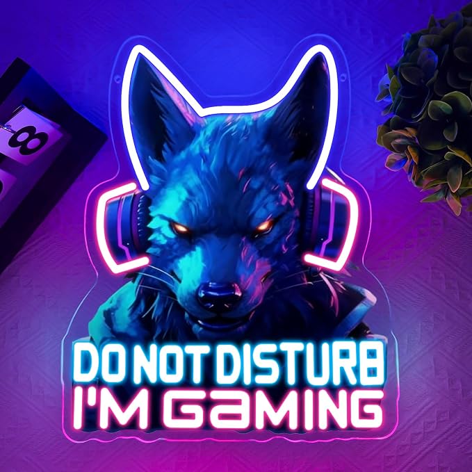 Gamer Neon Sign,Game Wolf Neon Signs for Gaming Room Decor,Do Not Disturp I'm Gaming Neon Sign for Game Wall Decor,Game Neon Sign for Teen Boy Room Decor Gifts,Gamer Gifts - Image 8