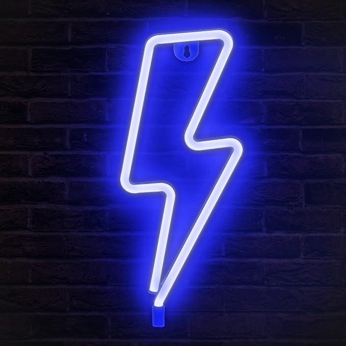 Lumoonosity Lightning Bolt Neon Signs, USB Powered Led Lightning Bolt Light with On/Off Switch, Lightning Neon Sign for Wall Decor, Hanging Led Signs, Neon Lights for Bedroom, Gaming Room Setup by Lumoonosity