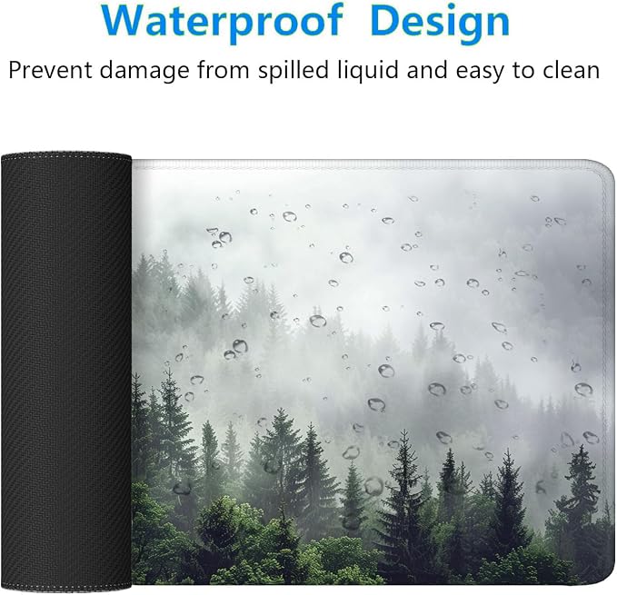 Misty Forest Gaming Mouse Pad Desk Pad Nature Fir Tree Woodland Large Gaming Mouse Mat with Stitched Edges,Non-Slip Waterproof Rubber Base Mous Mat Office Computer Keyboard Laptop Home 31.5"x11.8" - Image 4