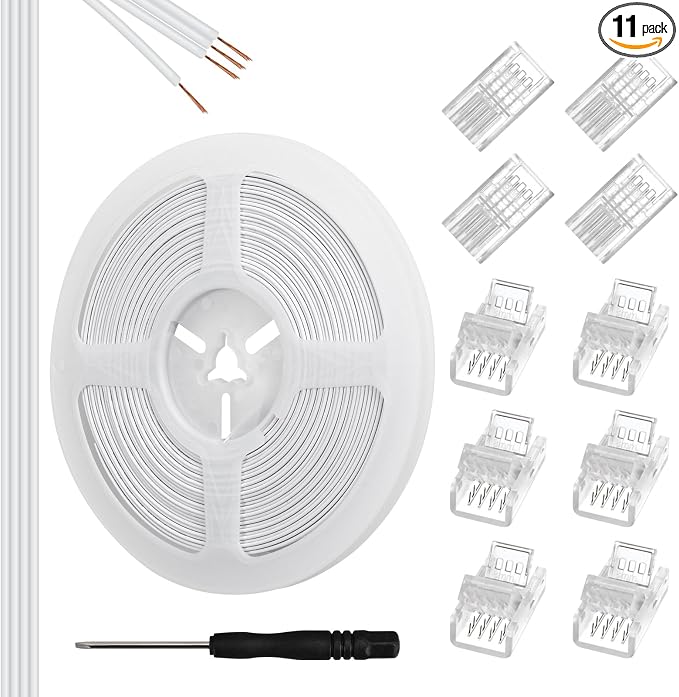 RGBZONE 10Pcs 8mm 4 Pin LED Strip Connectors and 32.8ft 4 Pin RGB Extension Cable Strip to Wire Quick Connection for Waterproof or Non-Waterproof 8mm Wide SMD RGB 5050 LED Strip Lights(IP20/IP65) by RGBZONE