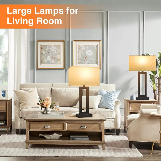 Seealle 22" Tall Living Room Lamps for Night Stands - Touch Bedside Lamp with USB C+A, 3 Way Dimmable Bedroom Lamps for End Tables Set of 2, Modern Night Stand Lamps for Bed Side(Cream&Black) - Image 4