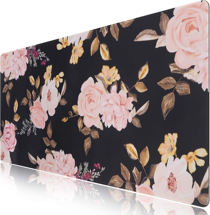 iCasso Extended Gaming Mouse Pad,XXL Desk Pad,Peony | Non-Slip Rubber Base Mousepad with Stitched Edges,Waterproof Keyboard Mouse Mat Desk Pad for Work Home Office by iCasso