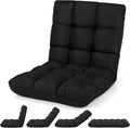 Giantex Adjustable Floor Gaming Sofa Chair 14-Position Cushioned Folding Lazy Recliner High Resilience Sponge, Breathable Cotton & Linen Fabric Sleeper Bed Couch Recliner (Black) by Giantex