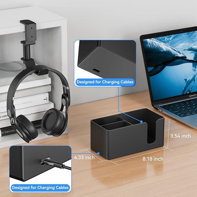 Desk Cup Holder Clamp with Headphone Hanger and Storage Tray - Image 4