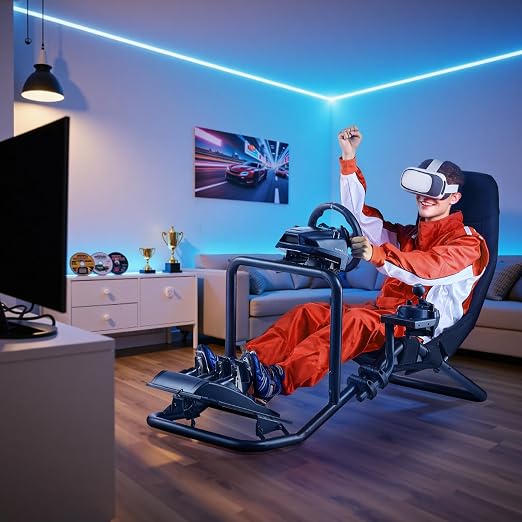 VEVOR Racing Wheel Stand, Heavy-Duty Integrated Simulator Cockpit Steering Stand, Fit Logitech G25,G27,G29,G920,G923, Thrustmaster T300RS,TX F458,T500RS,T3PA-PRO (F1/GT) and CSR Pedals, Black - Image 8