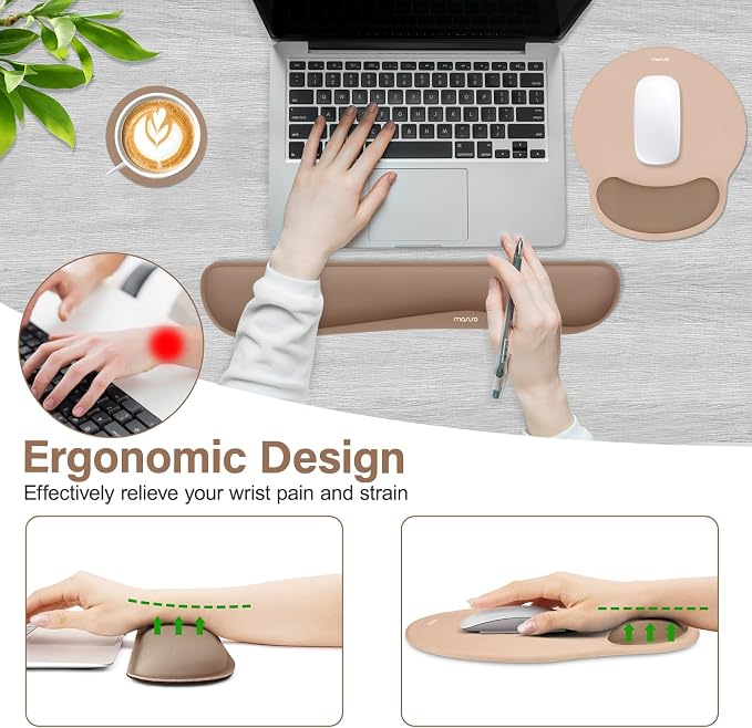 MOSISO Wrist Rest Support for Mouse Pad&Keyboard Set, Mocha - Image 3