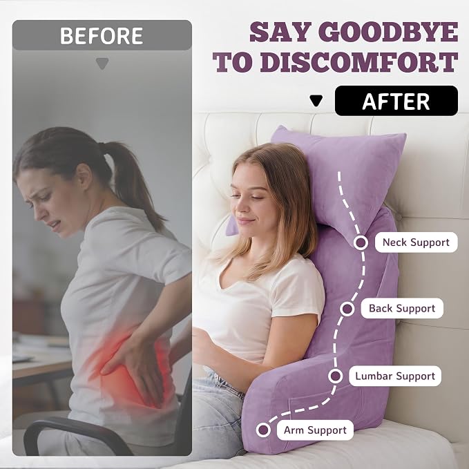 Reading Pillow for Bed,Back Pillow for Bed Sitting Up,Lumbar Support Pillow - Image 7