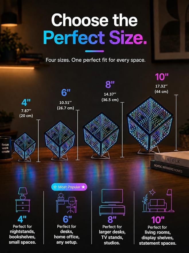 Infinity Mirror Hyper Cube Table Lamp, Desk Art Mood Light - Image 7