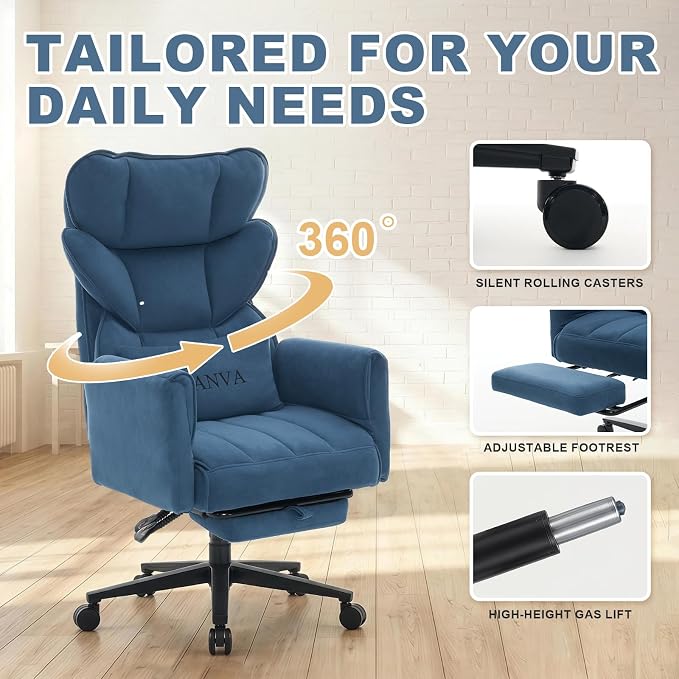 500LBS Big and Tall Office Chair, Ergonomic Cross Legged Desk Chair | Reclining Executive Desk Chair, High Back Computer Gaming Chair with Flip Armrests Lumbar Support Footrest,500lb Vanity Chair - Image 7