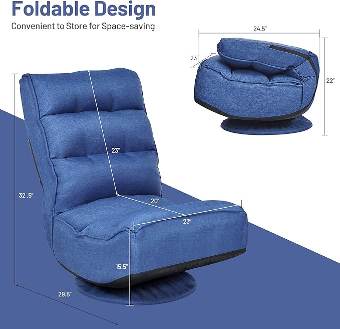 GIANTEX 360 Degree Swivel Gaming Chair, 6 Position Adjustable (Blue) | Folding Floor Chair, 300lb Spring Support, Comfortable Padded Backrest, Lazy Sofa Chair Game Rocker for Teens Adults - Image 3