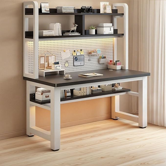 Writing Work Computer Desk with Pegboard,Gaming Desk with Bookshelf Combo,PC Gamer Workstation Desk,Wooden Desktop,for Home Office Work and Gaming(C1,47.2" L x 23.6" W(120x60cm)) by ZMNXAS