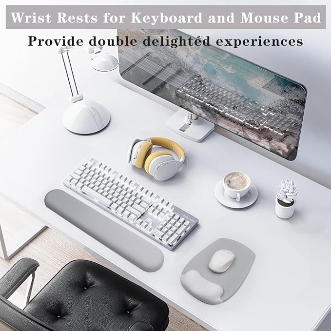 Wrist Rest for Keyboard and Mouse, Ergonomic Gel Computer Keyboard Wrist Rest with Memory Foam, Keyboard Wrist Support Pad for Long Hours of Work, Gaming, Studying-Relieve Wrist Pain (GD-Light Grey) - Image 5
