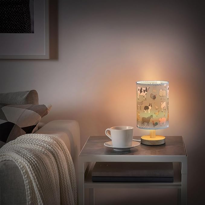 Bedside Table Lamp Farm Animals Nightstand Lamp with Wood Cows Sheep Pig Fox Chicken Duck Dog Rabbit Desk Lamps for Bedroom Living Room Nursery Office Home Decor - Image 6