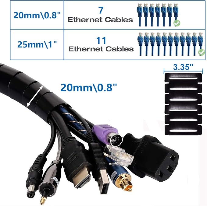 10FT Cable Management Sleeve Cord Bundler 0.8" Diameter w/Zip Clip Zipper Wire Wrap Cord Organizer Cable Tube Hider Flexible & Expandable Home & Office Wire Concealer for PC TV Computer Cinema - Image 2