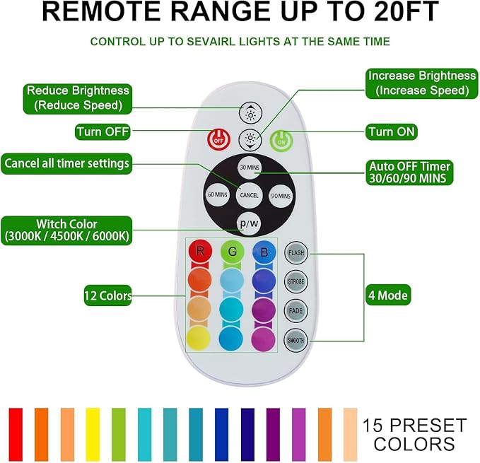 Under Cabinet Light Wireless with Remote, 15 Color RGB Magnetic Led Light Bar, 48-LED Rechargeable Closet Lights, 3 Timer & 4 Modes, Stick on Lights for Kitchen, Pantry, Bedroom, Stairs - Image 6