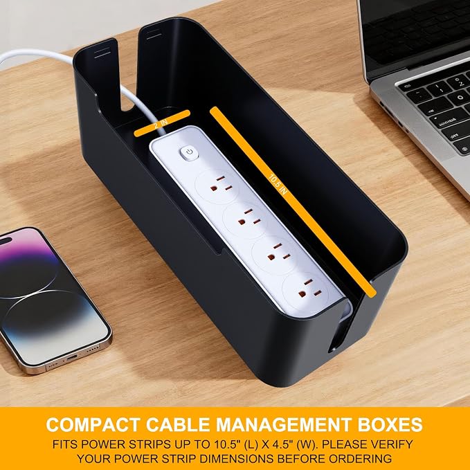Eichzer Cable Management Box with Lid, Three Entry/Exit Slots, Black - Image 6