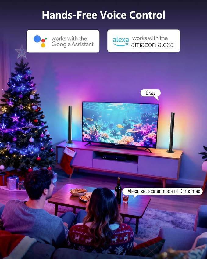 Smart RGB+IC LED Light Bar for Room, 16-Inch TV LED Backlight with Music Sync, Gaming Ambient Lighting Compatible with Alexa and Google Assistant, Sturdy Aluminum Light Bars - Image 3
