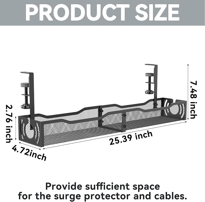 Cable Management, 25.3'' Under Desk Cable Management Tray No Drill - Image 5