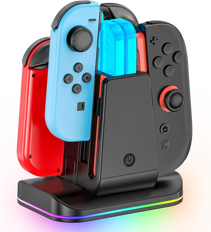 Switch 1/2 Controller Charger for Nintendo Switch 1/ OLED Joycon, Charging Docking Station, Storage Stand with Charge Cable，2-in-1 Charger Dock for Joy con 2/1 Accessories by Rysker