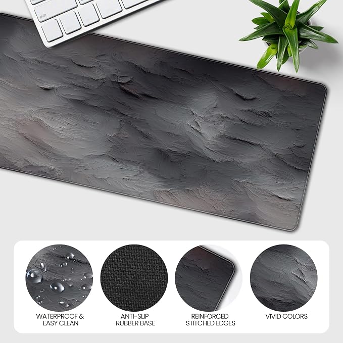 XXL Gray Mouse Pad with a Cement Wall Texture Design, 35.4 x 15.7 inches, Non-Slip Rubber Base, and Waterproof Microfiber Cloth Surface, Suitable for Home Office and Work environments. - Image 5