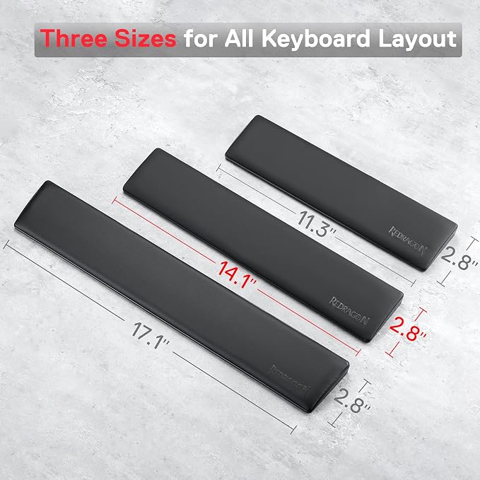 Redragon P036 Meteor M Computer Keyboard Wrist Rest Pad, Ergonomic Soft Memory Foam Wrist Support w/Anti-Slip Rubber Base, 80% 87 Keys TKL Size 14.13 x 2.87 in, 0.78 inch (20mm) Height, Black - Image 5