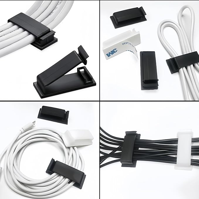 25packs Self Adhesive Cable Management Clips,40.5mm/1.59in Black Durable Wire Organizers Cord Holder for TV, PC, Laptop, Ethernet, Desktop, Home, and Office - Image 5