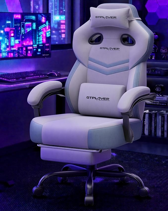 GTPLAYER Big & Tall Gaming Chair, Wide Seat with Footrest, Gray | Ergonomic High Back Computer Desk Chair for Adults, Comfort Padded Seat with Lumbar Support Armrests Recliner for Office/Home - Image 8