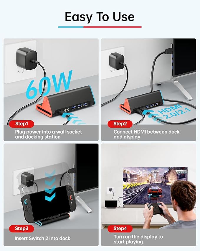 Switch 2 Dock with HDMI, 4K Portable Docking Station for Nintendo Switch2 - Image 8