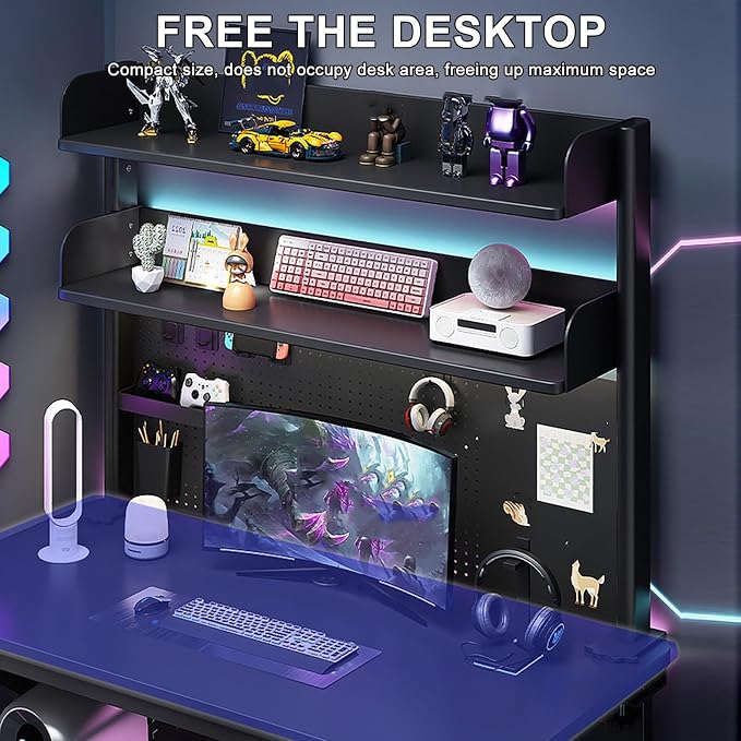 Clamp on Desk Shelf, Desk Shelf, Gaming Desk Accessories, Steel Pegboard for Desk, Adjustable Desk Extender Side Table, Modern Desktop Display Shelf(80x20x38cm/30x8x15in) - Image 5