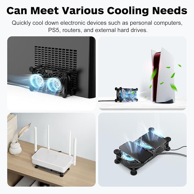 ELUTENG Dual Cooling Fan Whisper Quiet 80mm USB Fan 3 Adjustable High Speed - Image 7