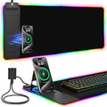 Mouse Pad with Foldable Phone Holder & Wireless Charger, XL RGB Gaming Mousepad 31.5"x11.8" Large Desk Mat for Keyboard, Home Desk Pad with Dual Qi Charging Station | 11 Colors & 5 Modes | Waterproof by miroddi