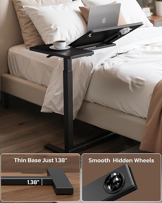 Simple Deluxe Standing Rolling Desk with Hidden Casters, Height Adjustable Pneumatic Mobile Laptop Desk, Tilting Bedside Table for Laptop, Overbed Bedside Table Hospital Home Use, Black - Image 5