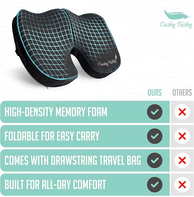 Cushy Tushy Premium Foldable Travel Seat Cushion - for Relief of Lower Back, Sciatic, Butt and Tailbone Pain - for Home & Office Use, Perfect for Travel or Driving - Coccyx Seat Cushion - Image 8