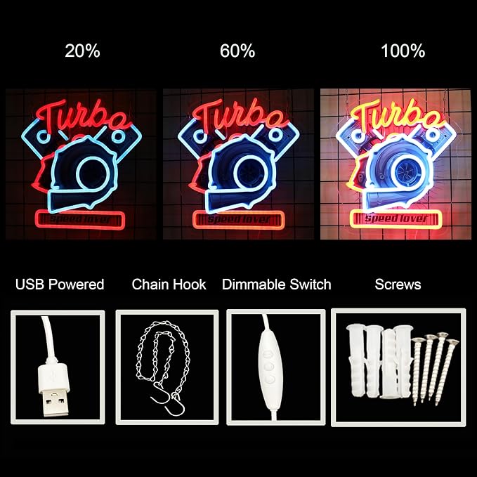 Turbo Neon Sign Led Light Up Sign For Speed Lover Pop Art With UV Printed background Room Wall Decor Man Gaming Room, Kids Room, Bar Decoration, Birthday Party Gifts - Image 3