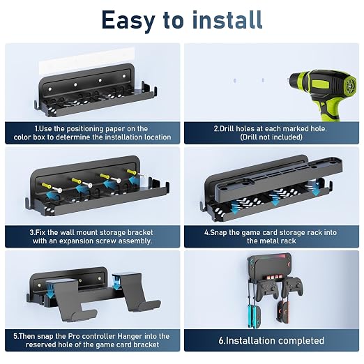 Wall Mount for Nintendo Switch 2 /Switch OLED/Switch Console, Switch 2 holder with Storage 8 Card Slots,2 Pro Controller and 4 Joycon Hanger-Install Behind TV, Black - Image 5