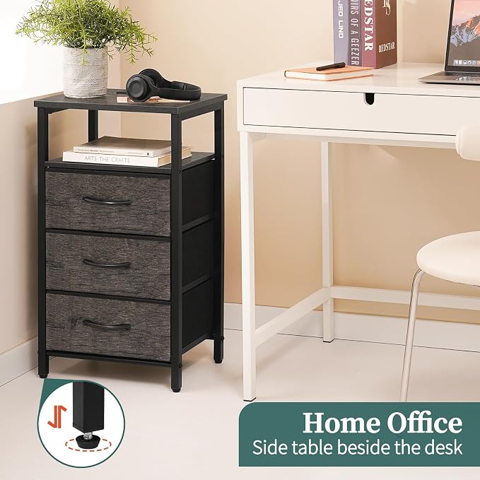 Yoobure Night Stand with Charging Station, 3 Fabric Drawers Nightstand, Bedside Tables with Storage Shelf, End Table with 16 Colors LED, Small Dresser for Small Space, Gray - Image 8