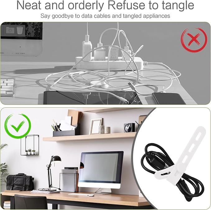 Donruby 24Pcs Silicone Cable Ties, Reusable Cord Organizer Straps, White - Image 6