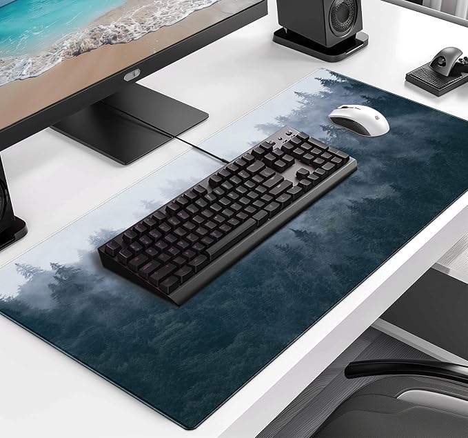 Gray Forest Mouse Pad with Seam Edge Design, Non Slip Rubber Keyboard Pad | Large Extended Mouse Pad; Full Desk Coverage; Waterproof Coating; Stable Anti-Slide Base For Gaming, Office, Study Daily Use - Image 3