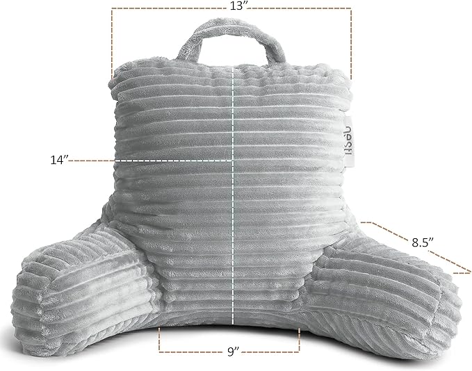 Nestl Reading Pillow for Kids & Teens with Shredded Memory Foam, Luxe Cut Plush Backrest Pillows for Reading and Gaming, For use on Couch, Bed, Floor, Adjustable Support with Washable Cover Light Grey - Image 5