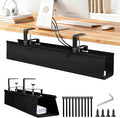 Under Desk Cable Management Tray - Heavy Duty No-Drill Clamp & Screw Mount, 28-Inch Cord Organizer for Home Office, Gaming Setup & Study Room, Holds Power Strip & Large Adapters (Black, 28"L x 5.5"W) by OFASIZEN