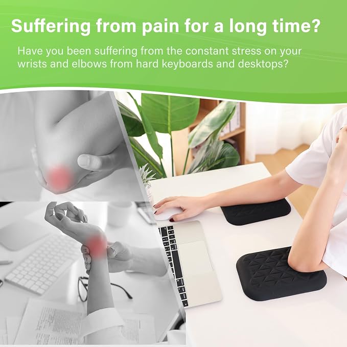 LargeLeaf Ergonomic Wrist & Elbow Rest Pad for Desk with Memory Foam & Non-Slip Base, Relieve Elbow Pain Armrest Wrist Support(7.8 * 5.1 inch, Black, 1) - Image 2