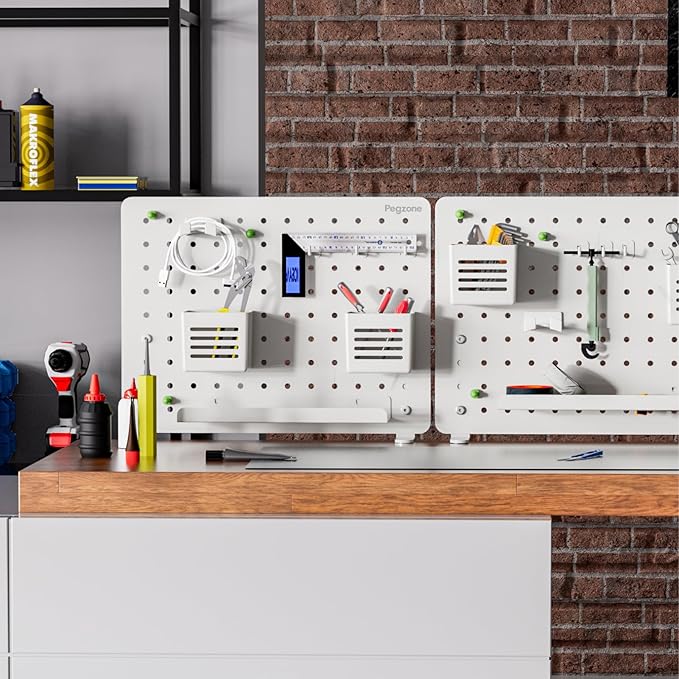 PEGZONE Clamp on Desk Pegboard, 16.5" x 12.6", with 10 Accessories, White | Magnetic Metal Peg Board, Desk Organizer for Office Gaming Home, Privacy Panel, Medium - Image 7