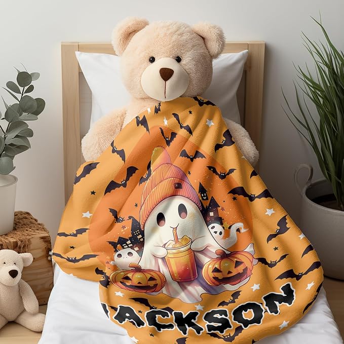 Ship Next Day, Custom Halloween Blanket - Printed in USA, Personalized Baby Blankets with Name, Gift for Kids Boys Girls, Unique Present for Birthday, Christmas, Halloween Bats Toddler Blanket - Image 9