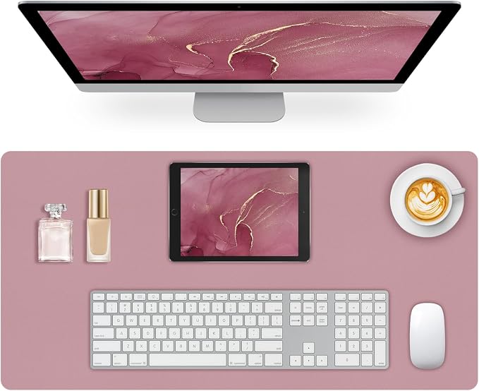 Leather Desk Pad Mat, Dusty Pink Desk Mat, 23.6" x 13.7" | Non-slip and Waterproof Computer Mat, Desk Protector for Office/Home, Desk Accessories for Women by Meetcolor