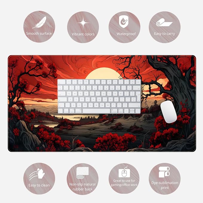 Red and Black Mouse Pad Japanese Mouse Pad XL Black Anime Big Mouse Pads for Desk Large Gaming Large Mouse Pad for Men Desk Pad with Stitched Edges Non-Slip Large Computer Mat, 31.5x15.7 in. - Image 6